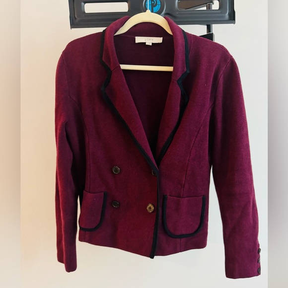 LOFT Burgundy Double-Breasted Blazer - Picture 2 of 9